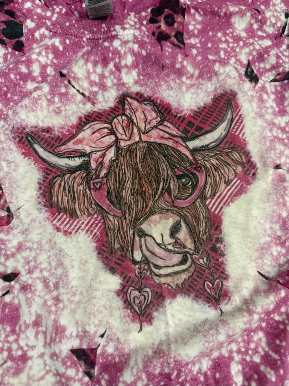 Gildan Women's Pink Tie-Dye Cow Graphic Short Sleeve Tee - Picture 3 of 5